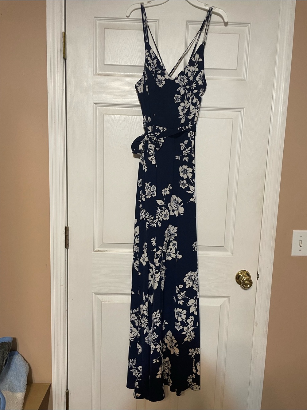 Premier Amour Navy and White Floral Wrap Maxi Dress